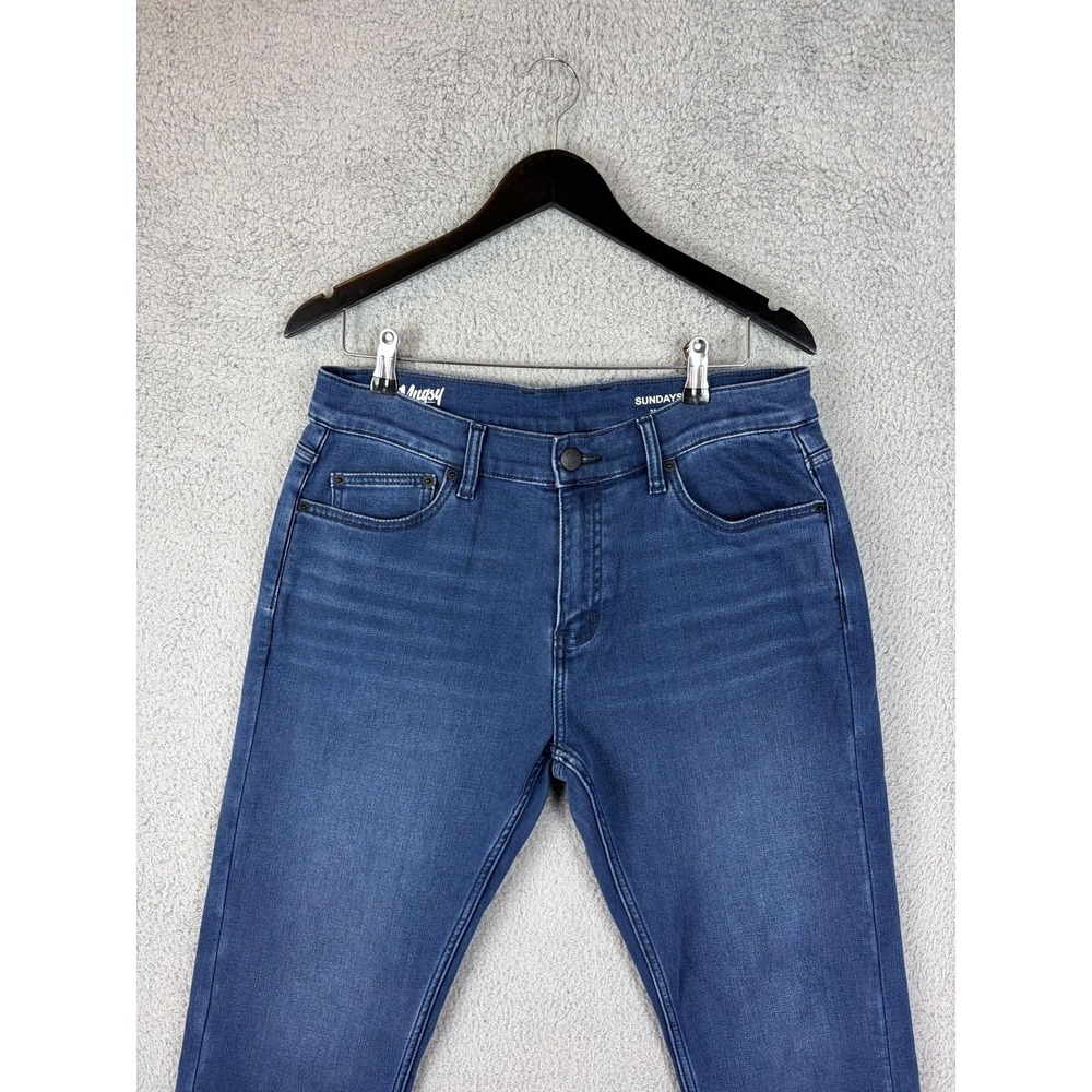 Mugsy Sundays Jeans Mens 33x30 Blue Medium Wash Slim Tapered Stretch Denim Mens